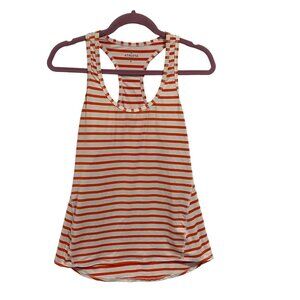 Athleta Chi Striped Racerback Orange/White Tank Top Size S‎